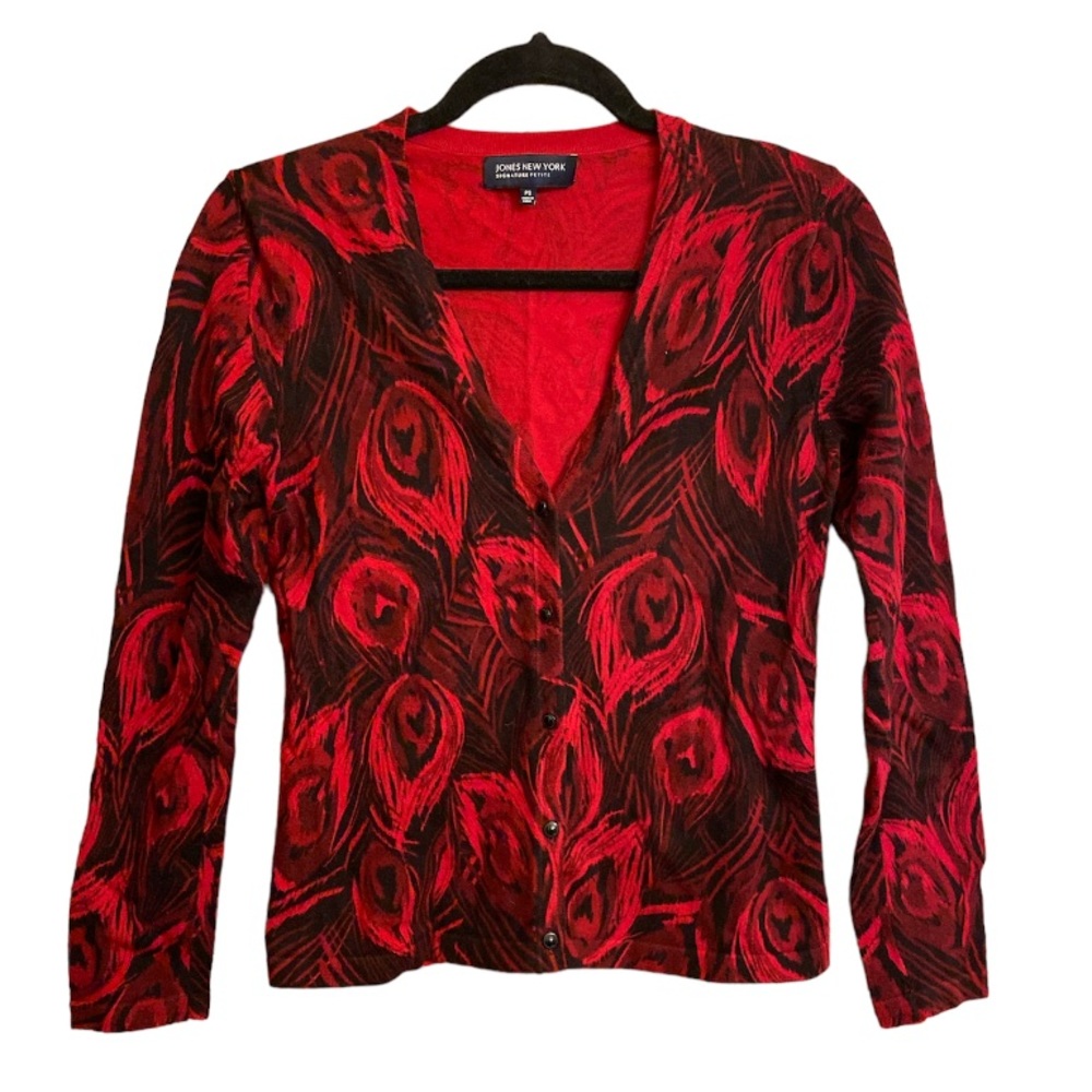 Jones New York Black and Red Sweater Size Small Petite